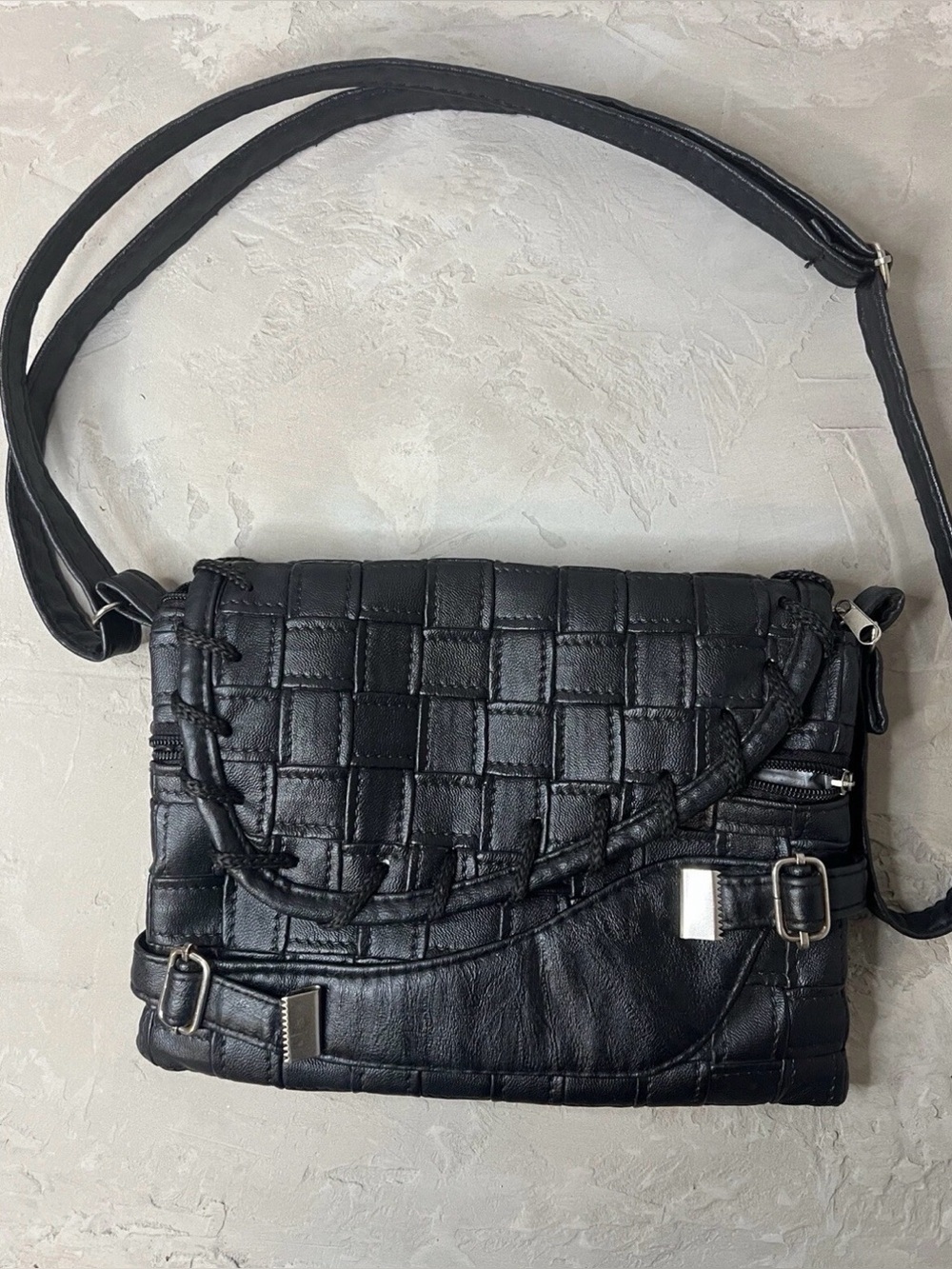 VINTAGE Calvin Klein Black Leather Woven Purse - Western Style - Unique